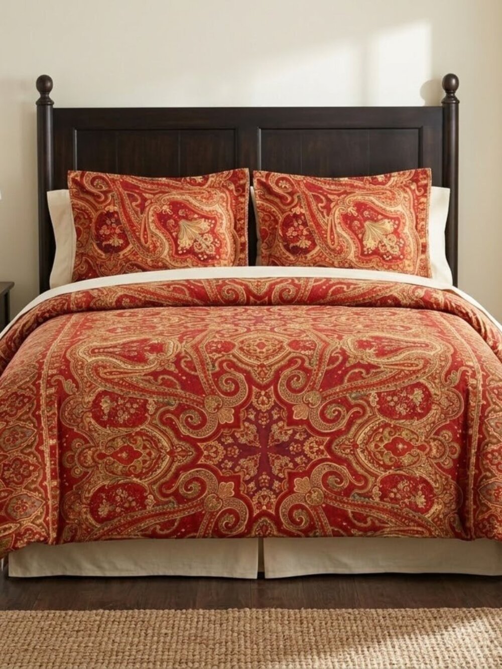 Pottery Barn Alice King Duvet Cover 2 Standard Shams 104x90 Red Floral Paisley